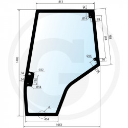 Vitre de porte gauche, plancher plat, Massey Ferguson