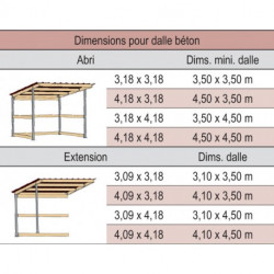 Extension pour abri simple pente prof. 4 m x larg. 3 m La Gée Cheval