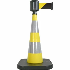 Cône lesté Viso jaune 90 cm + base à lester + boitier étanche - Sangle ext. 10 m noir-jaune larg. 10 cm
