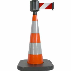 Cône lesté Viso orange 90 cm + base à lester + boitier étanche - Sangle ext. 10 m rouge-blanc larg. 10 cm