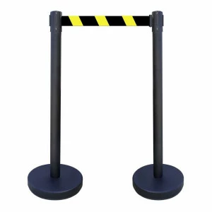 Kit 2 poteaux Viso noirs éco - sangle noire-jaune 2 m