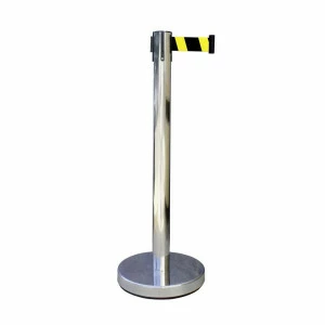 Poteau Viso inox - chromé sangle noire-jaune 2 m