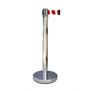 Poteau Viso inox chromé - sangle blanche-rouge 2 m