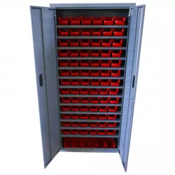 Armoire Viso 2 portes - 13 tablettes - 84 bacs rouge 1L
