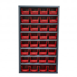 Armoire Viso sans portes - 7 tablettes - 32 bacs 10L rouge