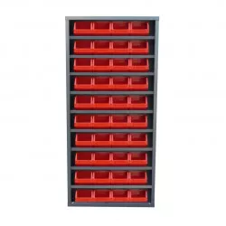 Armoire Viso sans portes - 9 tablettes - 40 bacs 4L rouge