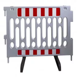 Barrière police Viso polypro + pieds + bandes réfléchissante - Gris