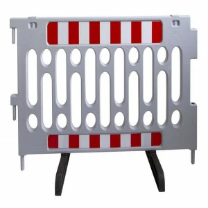 Barrière police Viso polypro + pieds + bandes réfléchissante - Gris