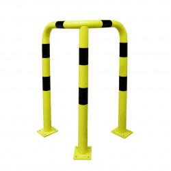 Barrière de protection d'angle Viso acier avec platine - tube Ø 76 mm - noire-jaune L 600 x 600 x H1200 mm