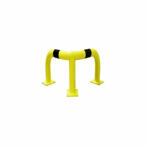 Barrière de protection d'angle Viso acier avec platine - tube Ø 76 mm - noire-jauneL 600 x 600 x H350 mm