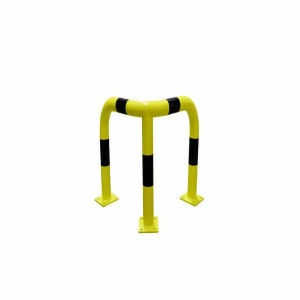 Barrière de protection d'angle Viso acier avec platine - tube Ø 76 mm - noire-jaune L 600 x 600 x H600 mm