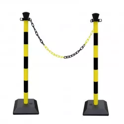 Kit 2 poteaux Viso monobloc lestés avec 2 m de chaîne et 2 esses - noir-jaune