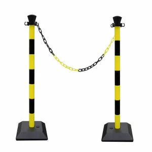 Kit 2 poteaux Viso monobloc lestés avec 2 m de chaîne et 2 esses - noir-jaune