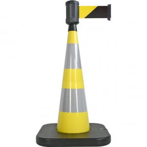 Cône lesté Viso jaune avec base à lester et boitier étanche - Sangle 4 m x 10 cm - Noire-jaune