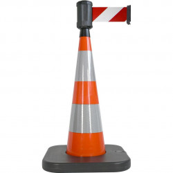 Cône lesté Viso rouge avec base à lester et boitier étanche - Sangle 4 m x 10 cm - Rouge - blanche