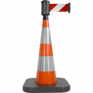 Cône lesté Viso rouge avec base à lester et boitier étanche - Sangle 4 m x 10 cm - Rouge - blanche