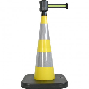 Cône lesté Viso jaune avec base à lester et boitier étanche - sangle 4 m x 50 cm - Noire-jaune-noire