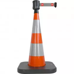 Cône lesté Viso orange avec base à lester et boitier étanche - sangle 4 m x 50 cm - Logo "Entrée interdite"