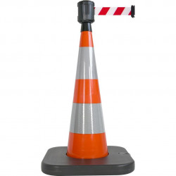 Cône lesté Viso orange avec base à lester et boitier étanche - sangle 4 m x 50 cm - Rouge-blanc