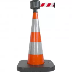 Cône lesté Viso orange avec base à lester et boitier étanche - sangle 10 m x 50 cm - Rouge-blanche