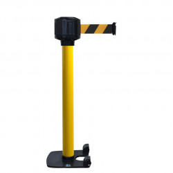 Poteau jaune Viso - boitier étanche sangle noire-jaune - base lourde à roulettes 10 m x 5 cm