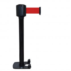 Poteau noir Viso - boitier étanche sangle rouge - base lourde à roulettes 10 m x 10 cm