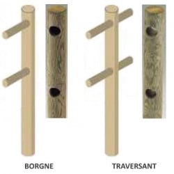 Poteau perçé pin traité classe 4 vert, 2 trous, Ø 14 cm, longueur 1,5 m