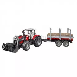 Tracteur avec chargeur frontal + remorque à bois Massey Ferguson Bruder