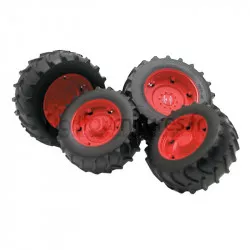 Jeu de roues jumelées avec jantes rouges Bruder