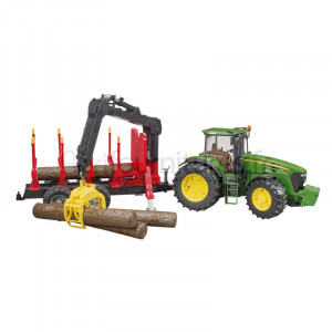 Tracteur avec remorque de transport et 4 troncs d'arbres John Deere 7930 Bruder