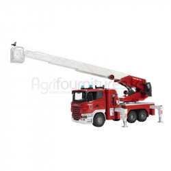 Camion de pompiers + grande échelle avec lance et module son et lumière Scania série R Bruder