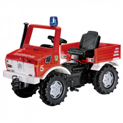 Tracteur avec boite de vitesse, frein et gyrophare bleu Unimog Fire Rolly Toys