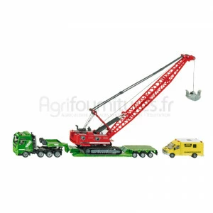 Camion convoi exceptionnel avec grue à chenilles et voiture de service Siku