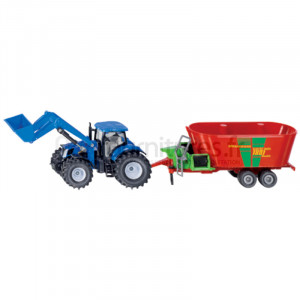 Tracteur avec chargeur frontal et mélangeusedistributrice Strautmann New Holland Siku