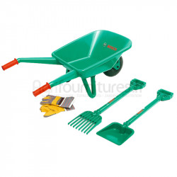 Kit de jardinage 4 pièces avec brouette, pelle, râteau et gants de jardinage Bosch Klein