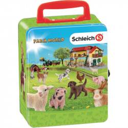 Coffret de collection en métal Farm World - pour 18 bébés animaux Schleich