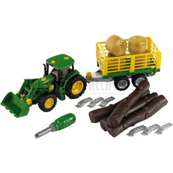 Tracteur avec remorque pour bois et foin John Deere Klein