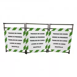 Barrière Travo Viso INOX - 3 vantaux - Logo TRAVAUX EN COURS - Vert-Blanc L 1700 x H 1000 mm