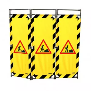Barrière Travo Viso INOX - 3 vantaux - Logo CHANTIER - Noir-Jaune-Rouge L 1700 x H 1800 mm
