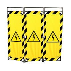 Barrière Travo Viso INOX - 3 vantaux - Logo DANGER ÉLECTRICITÉ - Noir-Jaune L 1700 x H 1800 mm