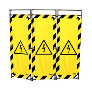 Barrière Travo Viso INOX - 3 vantaux - Logo DANGER ÉLECTRICITÉ - Noir-Jaune L 1700 x H 1800 mm