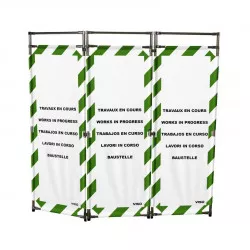 Barrière Travo Viso INOX - 3 vantaux - Logo TRAVAUX EN COURS - Blanc-Vert L 1700 x H 1800 mm