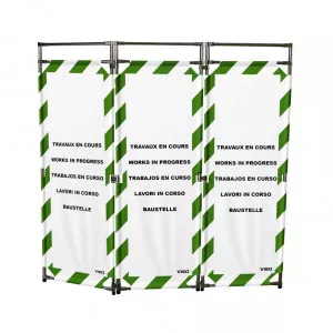 Barrière Travo Viso INOX - 3 vantaux - Logo TRAVAUX EN COURS - Blanc-Vert L 1700 x H 1800 mm