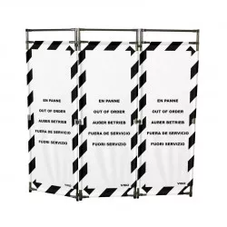 Barrière Travo Viso INOX - 3 vantaux - Logo EN PANNE - Blanc-Noir L 1700 x H 1800 mm