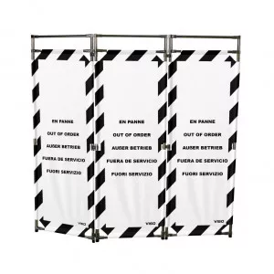 Barrière Travo Viso INOX - 3 vantaux - Logo EN PANNE - Blanc-Noir L 1700 x H 1800 mm