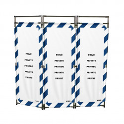 Barrière Travo Viso INOX - 3 vantaux - Logo PRIVÉ - Blanc-Bleu L 1700 x H 1800 mm