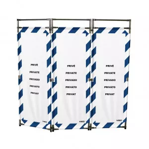 Barrière Travo Viso INOX - 3 vantaux - Logo PRIVÉ - Blanc-Bleu L 1700 x H 1800 mm