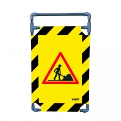 Barrière Travo Viso PVC - 1 panneau - Logo CHANTIER - Jaune-Noir-Rouge L 570 x H 1000 mm