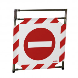 Barrière Travo Viso INOX- 1 Panneau - Logo SENS INTERDIT - Blanc-Rouge L 570 x H 1000 mm