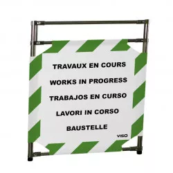 Barrière Travo Viso INOX - 1 Panneau - Logo TRAVAUX EN COURS - Vert-Blanc L 570 x H 1000 mm